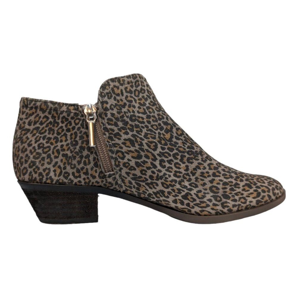 Crown Ivy Kendall Leopard Ankle Boots Womens Tan Black Leather Side Zip Size 7.5